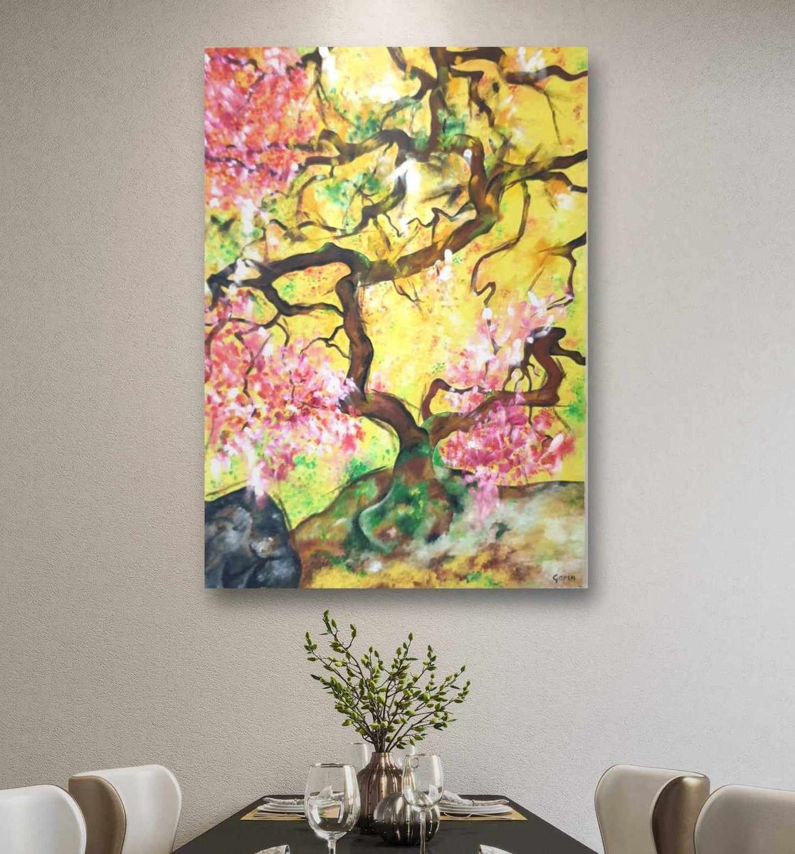 Expressive Landscape Oil Painting By Marian Gorin, 26 X 35", Overgrown By Moss, Original Artwork