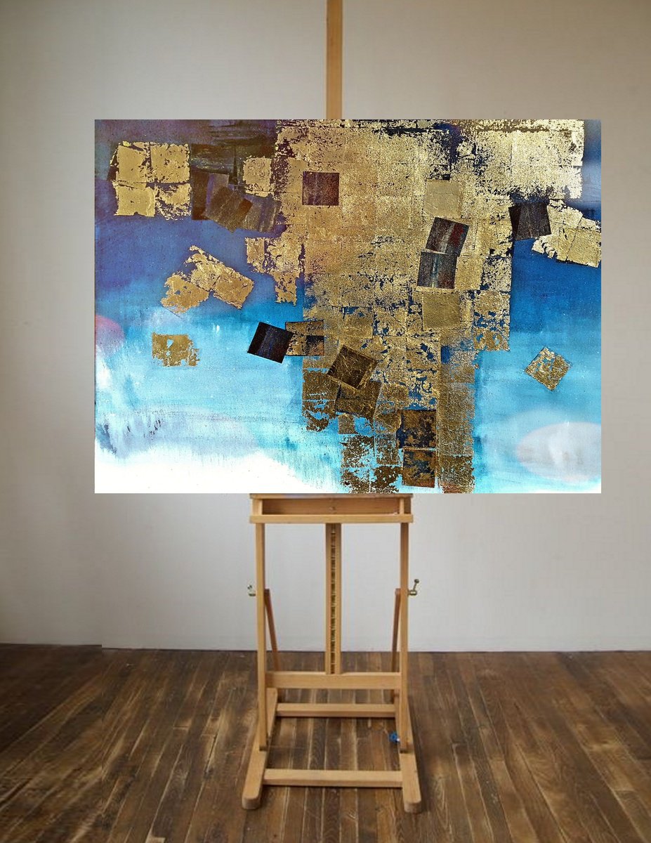 Geometric Oil Painting , Sunlit Gold Waves By Olena Topliss, 40 X 30, Artwork For Sale On Artfinder