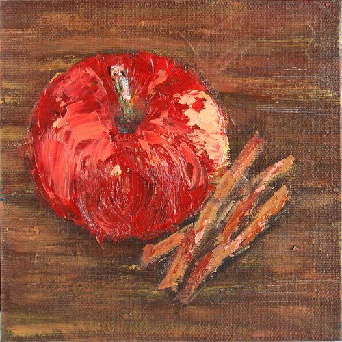 Apple with Cinnamon... Still life /  ORIGINAL PAINTING by Salana Art Gallery