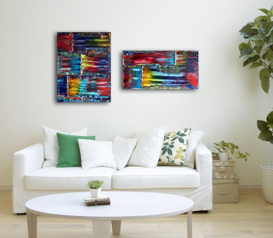 "Bricklaying" - FREE USA SHIPPING - Original PMS Abstract Diptych Oil Paintings On Canvas - 44" x 24"