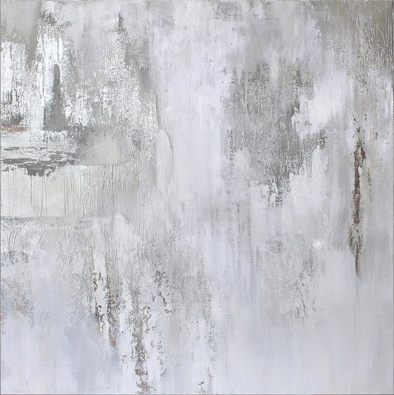 "Silver Cascade 6" Abstract white silver art
