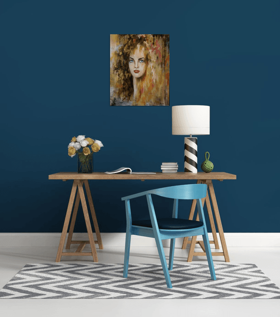 Golden portrait  -mixed painting - furnishings