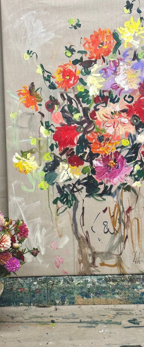 Bouquet of dahlias by Lilia Orlova-Holmes