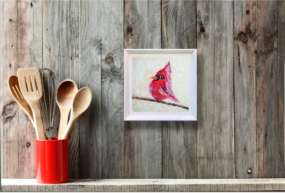 Cardinal Painting Original Art Red Bird Artwork Small Wall Art