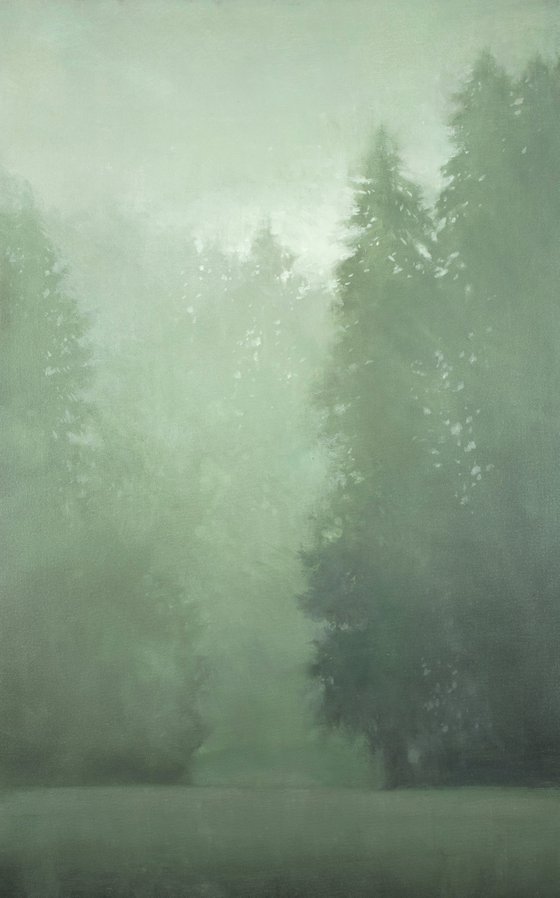 Misty Evergreens 102002, evergreen trees tonal landscape