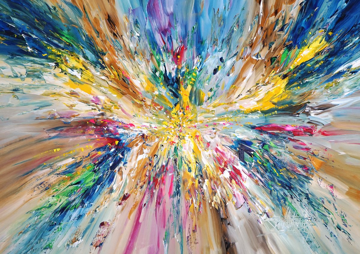 Abstract Acrylic Painting By Peter Nottrott, 47 X 33", Magical Energy Cloud M 3, Original Artwork