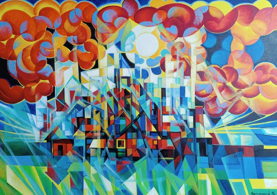 Sunny morning (100x70cm, cubism, oil painting)