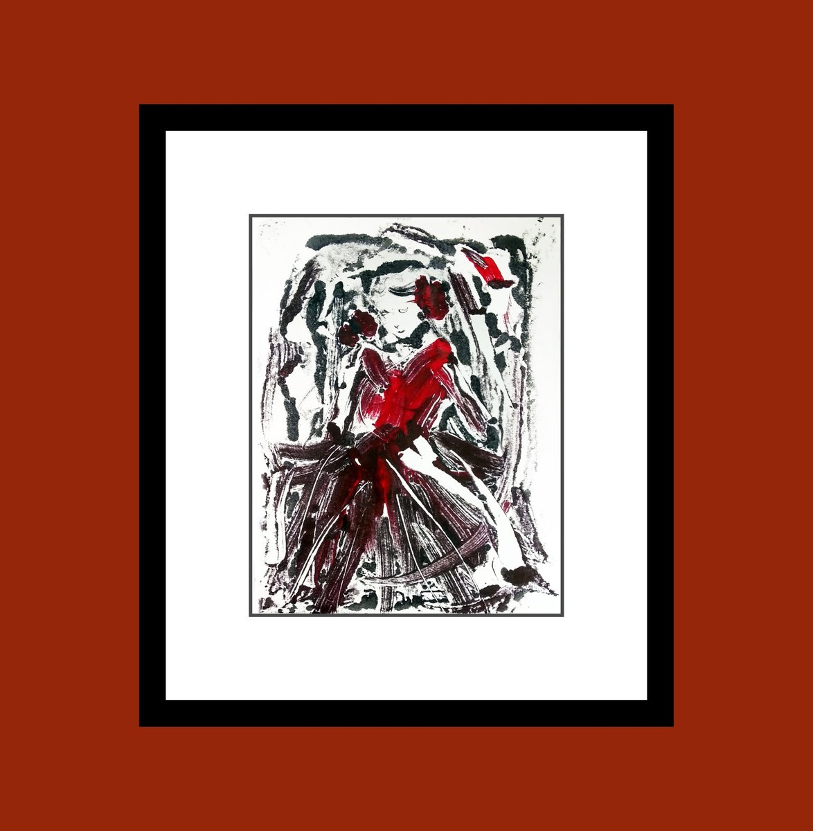 Expressive Portrait Limited Edition Print By Asha Shenoy, 8 X 11, Woman In Red Waiting 2, Original Artwork