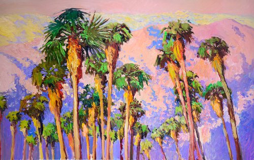 Evening Sunlight, Palm Trees in the Desert by Suren Nersisyan