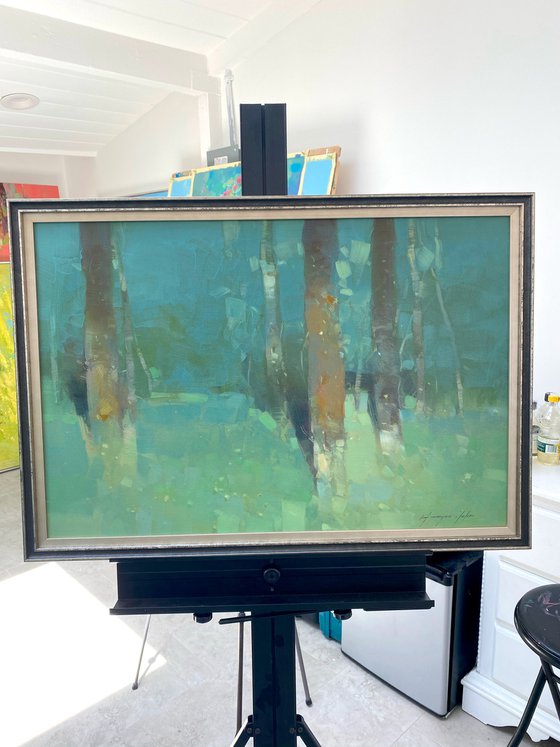 Emerald Trees, Original oil painting, Handmade artwork, One of a kind