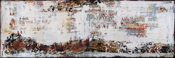 EXCITING JOURNEY - 59" x 19.7" - ABSTRACT PAINTING WITH STRUCTURES - WHITE BEIGE GOLD