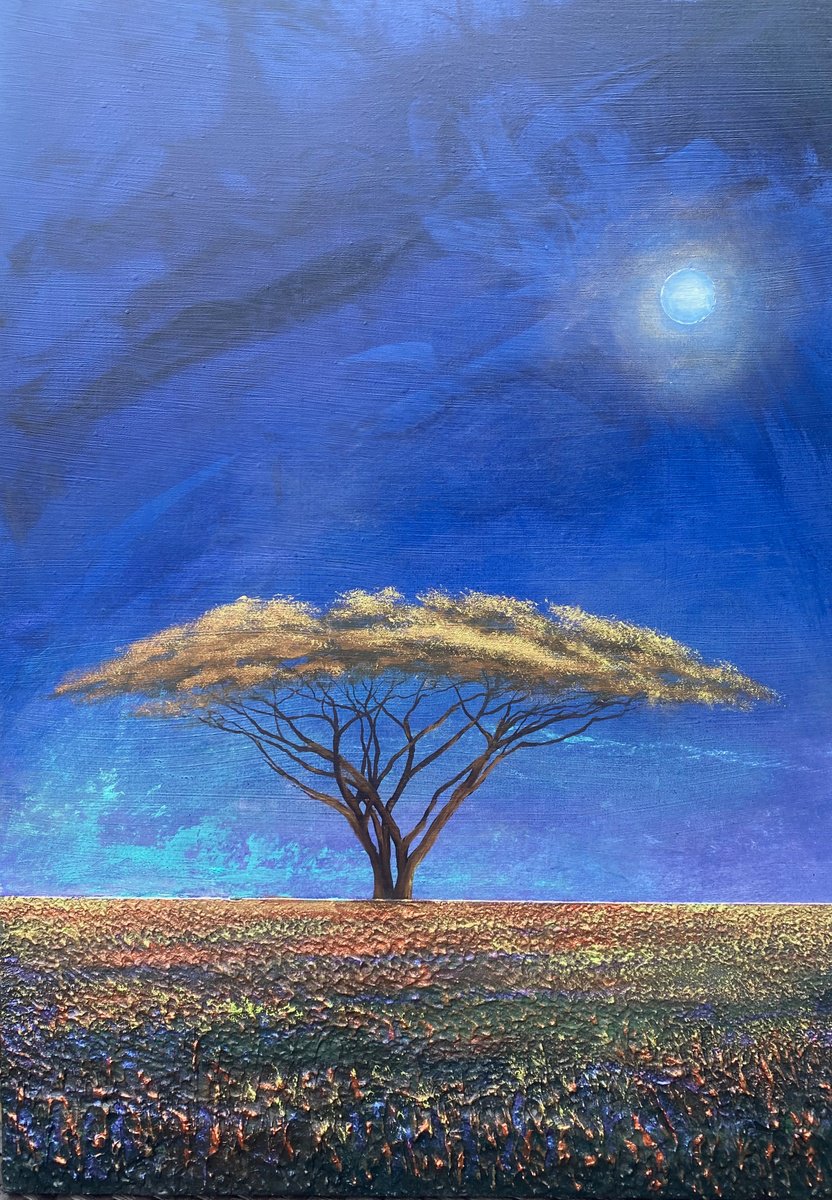 Surrealistic Landscape Oil Painting By Simon Jones, 17 X 23", Acacia Autumn, Original Artwork