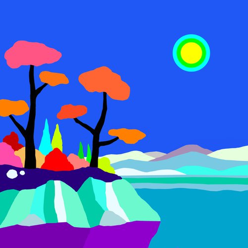 The lake (El lago) (pop art, seascape) by Alejos