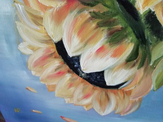 Sunflowers in a vase, original summer flowers, gift idea, bedroom painting