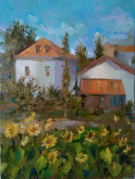 Sunflower garden (30x40cm, oil painting, ready to hang)