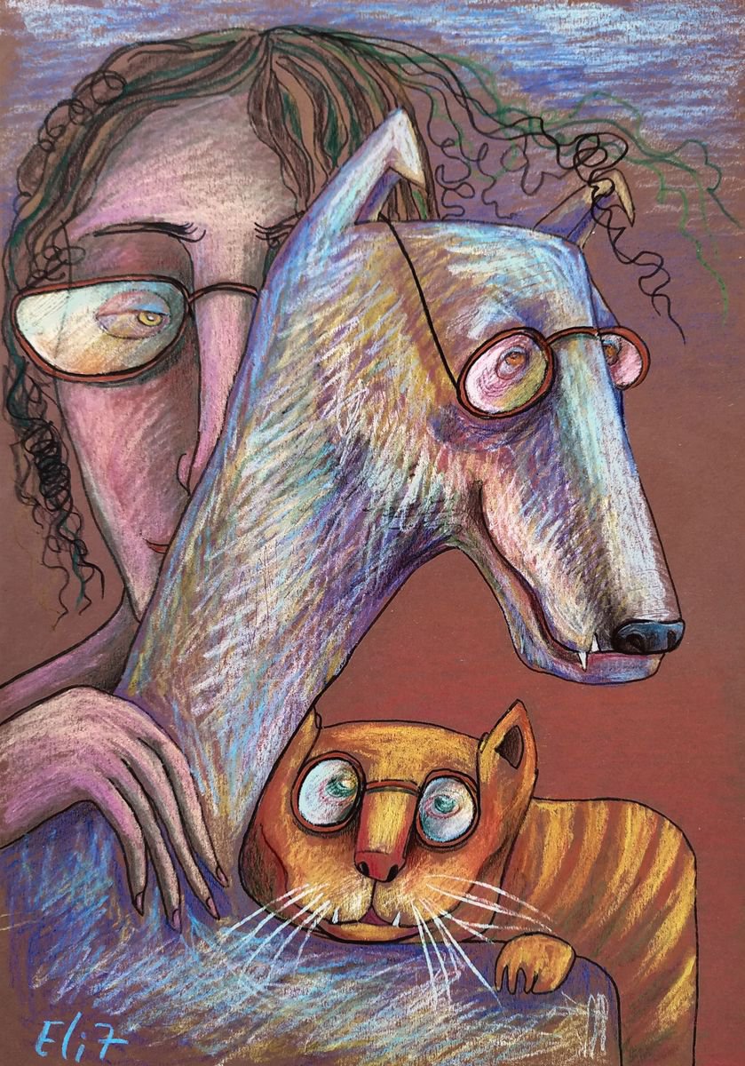 Expressive Animal Pencil Drawing By Elisheva Nesis, 9 X 13, Autumn Eyeglasses, Original Artwork