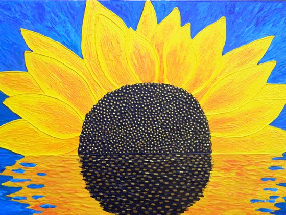 Morning Embrace - large abstract sunflower sunrise seascape painting; home, office decor