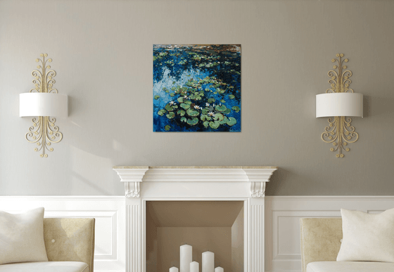 White Water Lilies - Original Oil painting - FREE SHIPPING