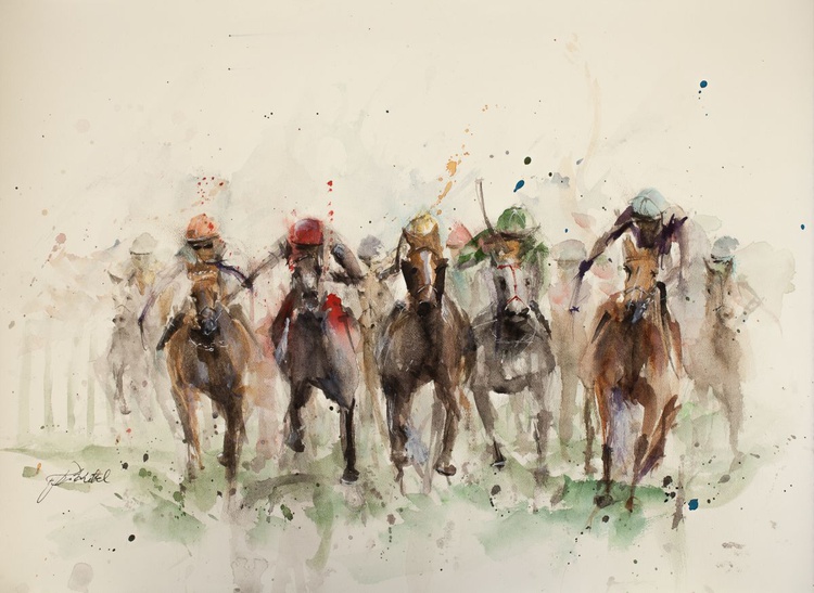 Horse Racing Watercolour By Tomasz Mikutel Artfinder