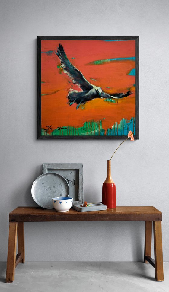 Bright painting - "Seagull on sunset" - Pop Art - Bird - Sea - Ocean - Seagull - Sunset