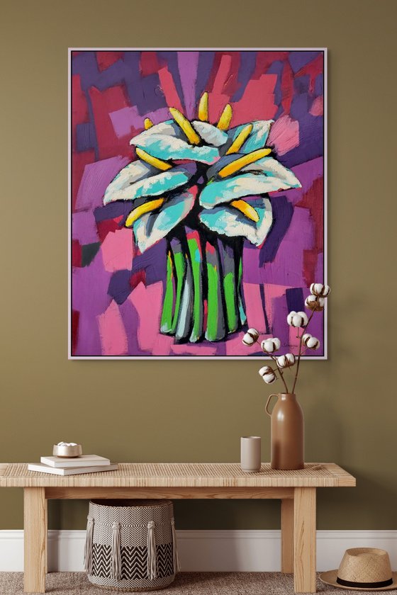 Exotic Flowers on Violet Background
