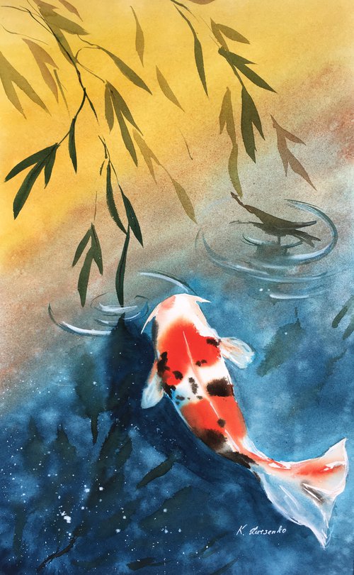 Autumn and koi fish by Ksenia Lutsenko