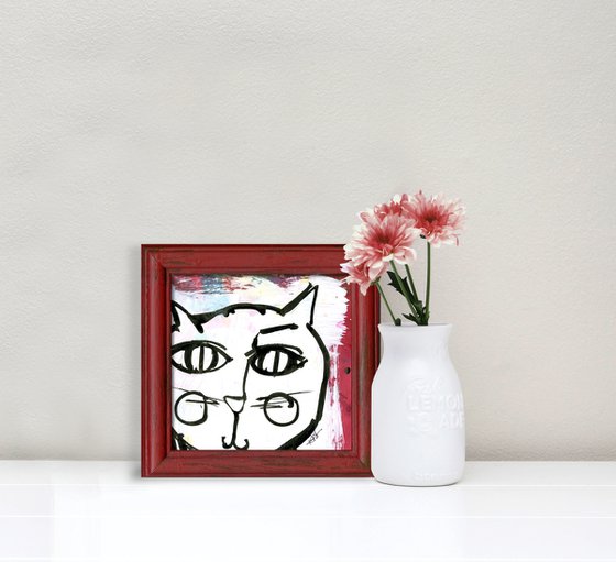 Brushstroke Kitty - Framed Cat Painting by Kathy Morton Stanion