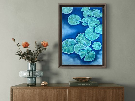 Water lilies on the water Pastel