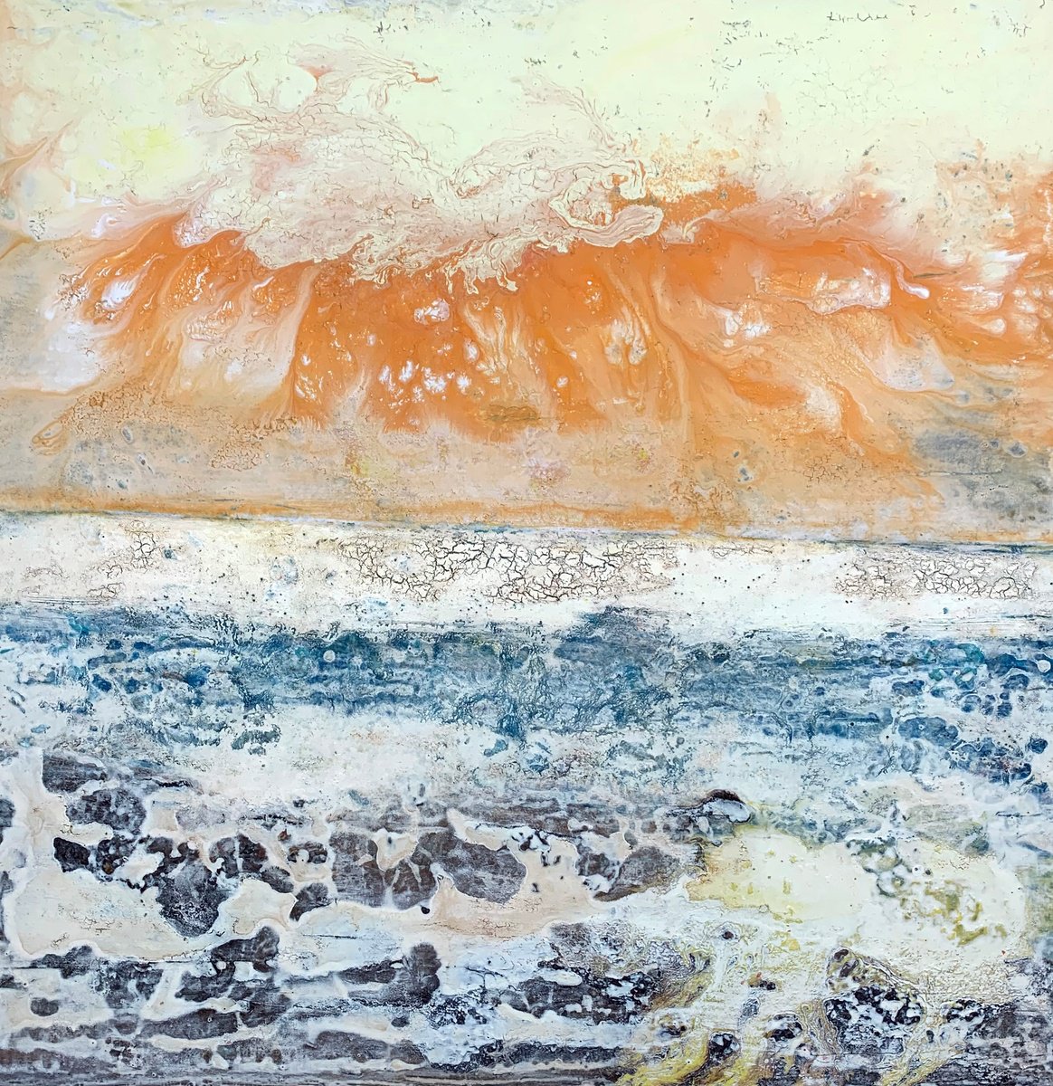 Organic Abstract Acrylic Painting By Andrew Lennon, 30 X 30, Apricot Clouds, Original Artwork