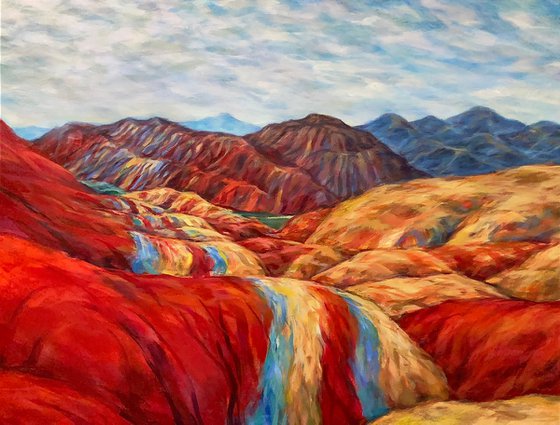 Rainbow Mountains, Zhangye National Park, China Rainbow Mountains, Red Mountains, Mountain Landscape, large painting