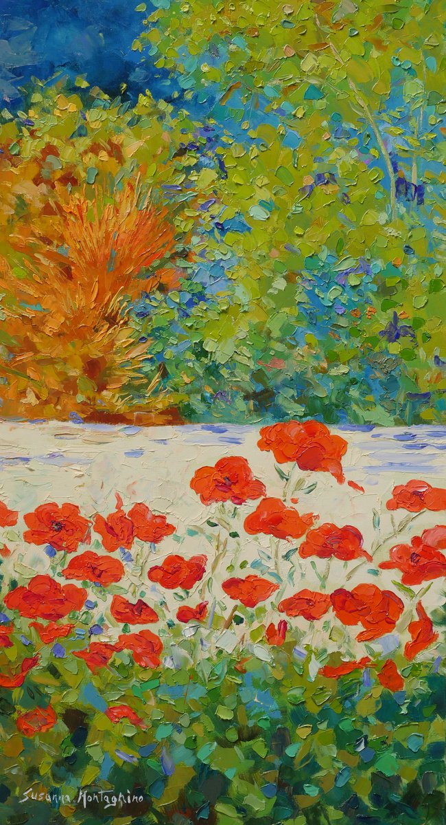 Impressionistic Botanical Oil Painting By Susanna Montagnino, 16 X 31", Landscape, Original Artwork