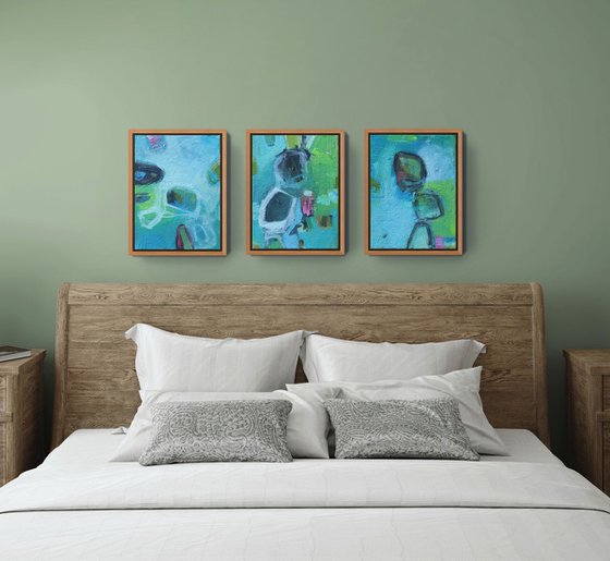 Painting Set of Three: Trio in Turquoise Blue