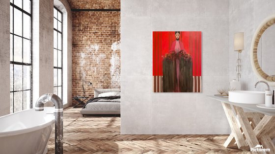 Girl in Red with Flowers