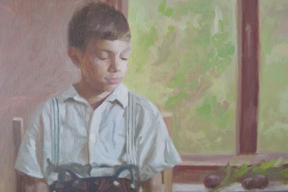 Boy with plums