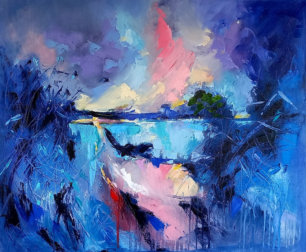 Expressive Landscape Oil Painting By Kovacs Anna Brigitta, 24 X 20", Sunrise And Field, Original Artwork