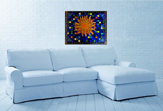 Psychedelic Sunburst 24x30, framed and ready to love