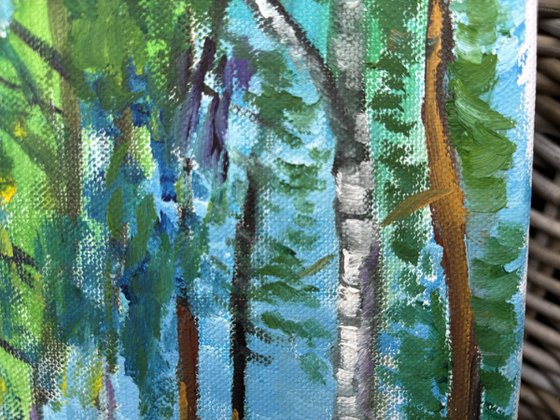 Birches by the lake. Pleinair