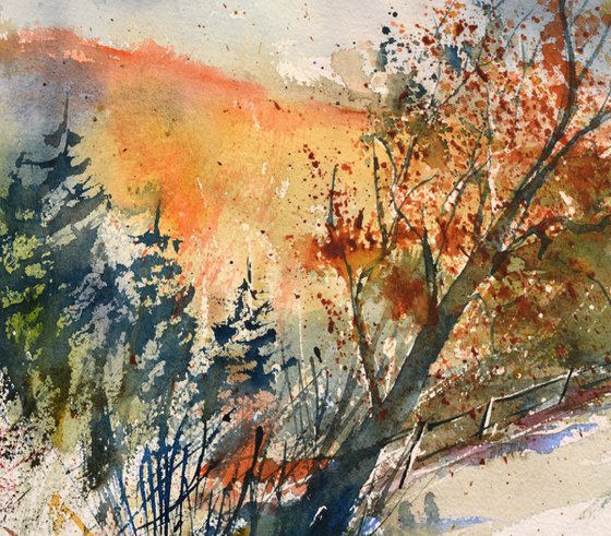 Golden leaves  -watercolor