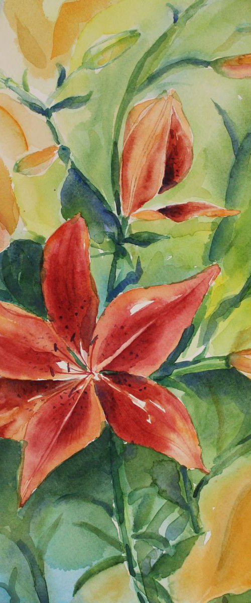 Tiger lily, watercolor, still life painting in impressionistic style by Geeta Yerra