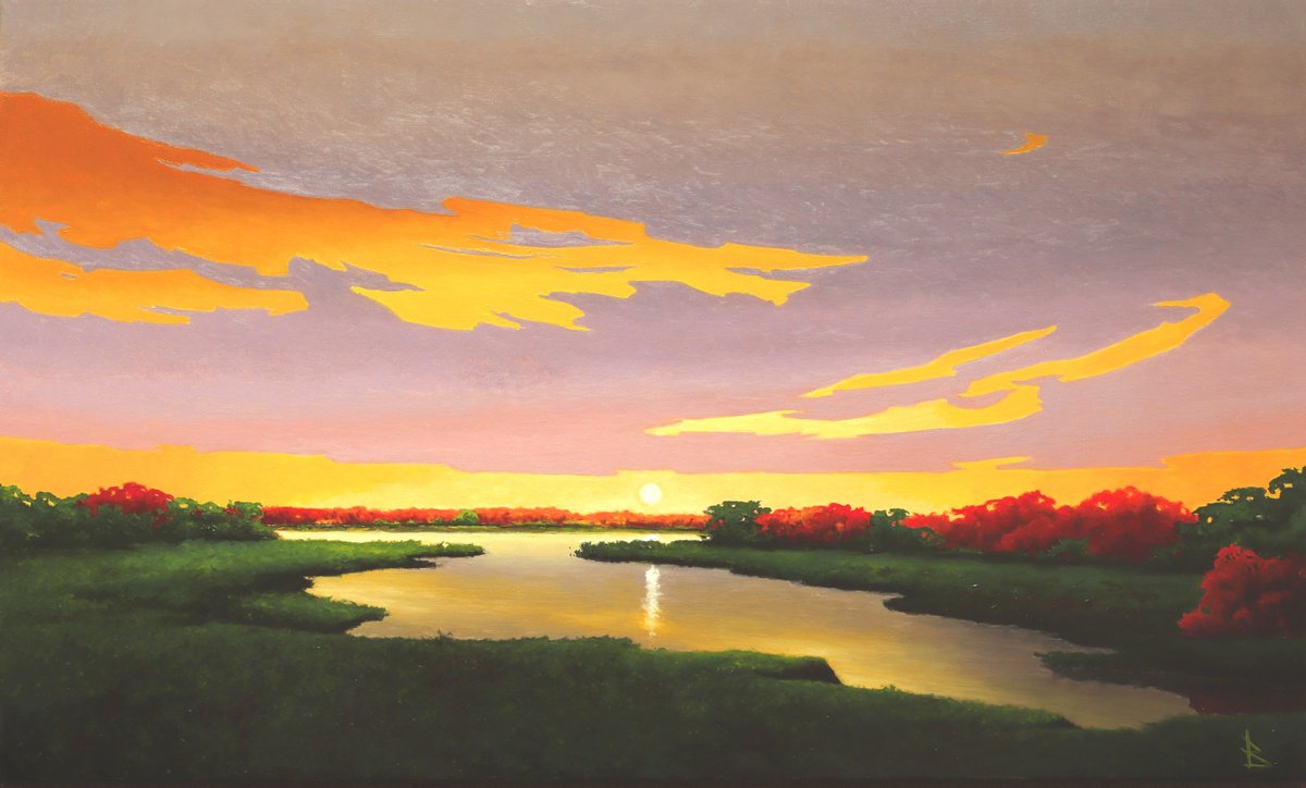 Impressionistic Landscape Oil Painting By Oleg Baulin, 39 X 24", Sunny Wind, Original Artwork