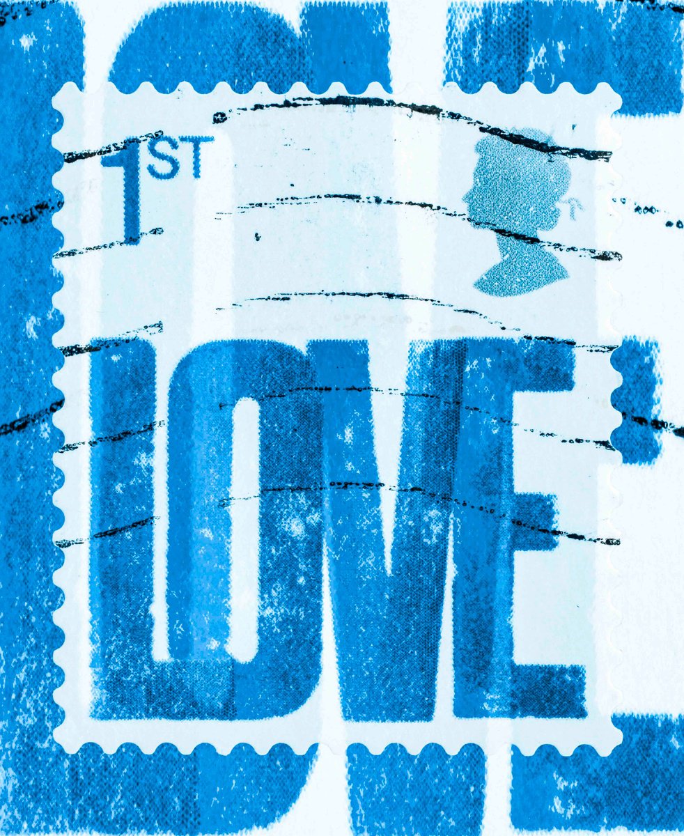 First Love (Blue) - Stamp Collection Art by Deborah Pendell