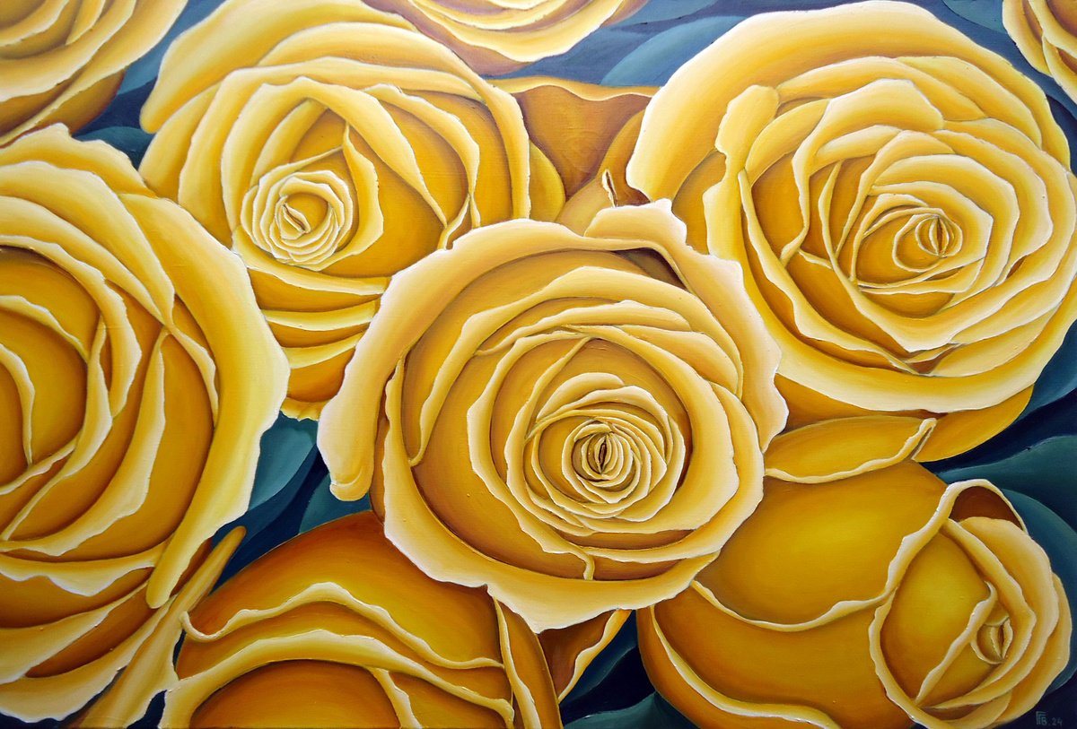 Photorealistic Botanical Oil Painting By Grigor Velev, 37 X 25, Sunshine Serenade, Original Artwork