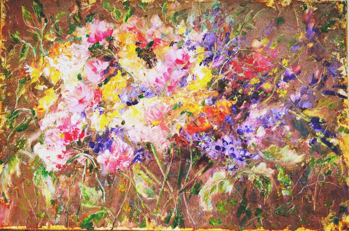 Impressionistic Botanical Oil Painting By Tetiana Pchelnykova, 24 X 16", Multicolored Air, Original Artwork