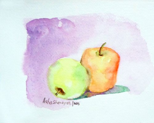 Still Life Painting with Two apples by Asha Shenoy