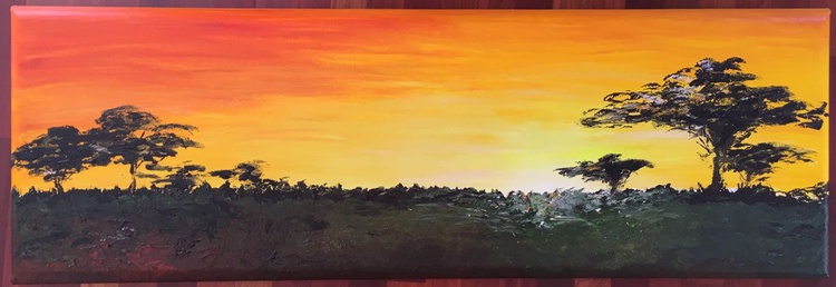Sunset Landscape Safari Original Painting Afri Artfinder Today we paint an african sunset reflecting in a small river with a large silhouetted tree in fewer than 10 minutes! sunset landscape safari original painting african sunrise