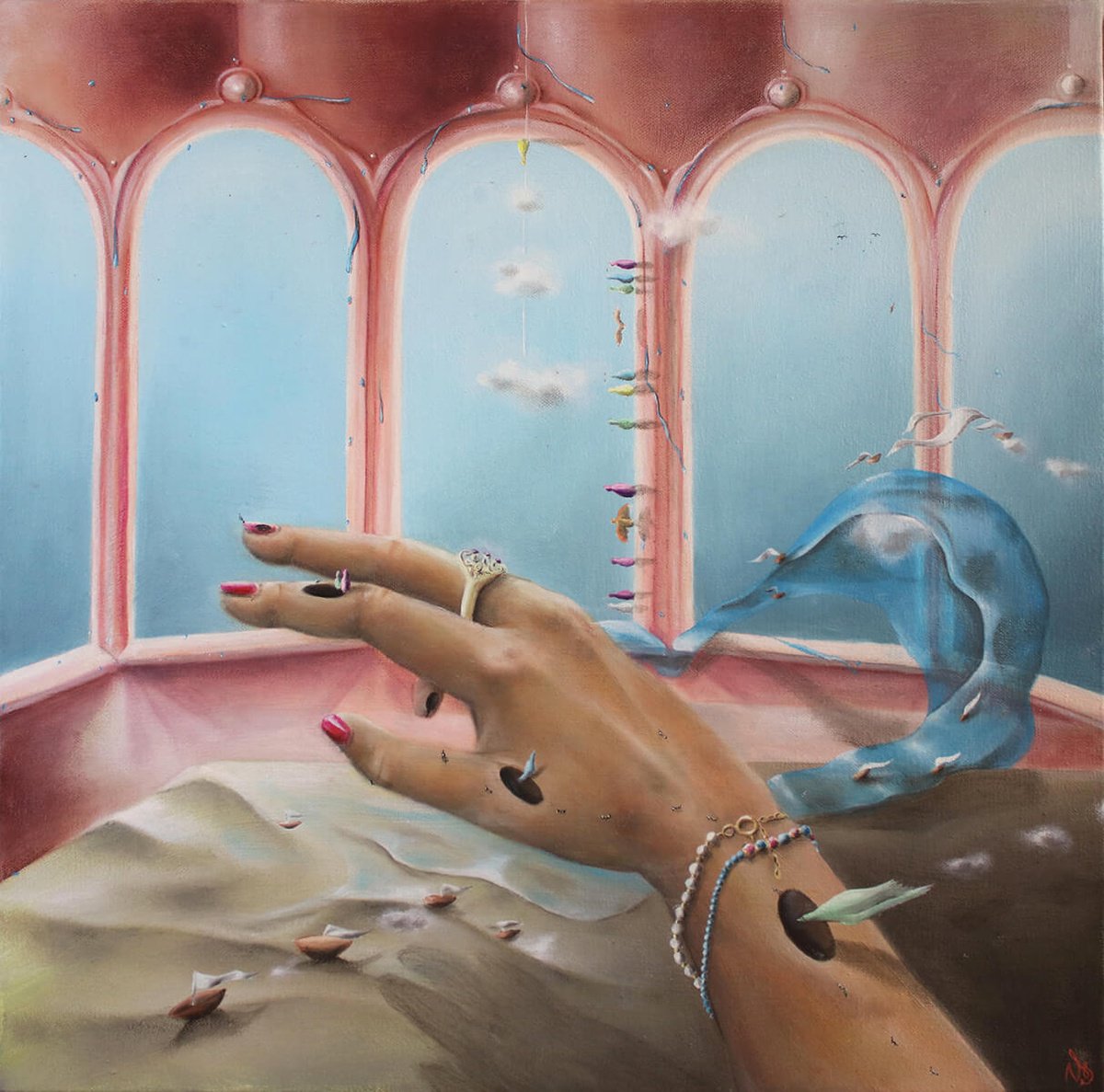 Surrealistic Landscape Oil Painting By Vanessa T Stefanova, 16 X 16", Hallucination, Original Artwork