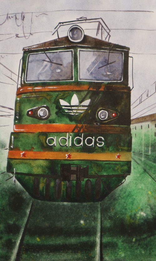 "Was late for the train" 2021 Watercolor on paper 42x60 by Eugene Gorbachenko