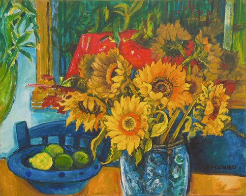Still Life with Sunflowers, Lemon and Limes by Patricia Clements