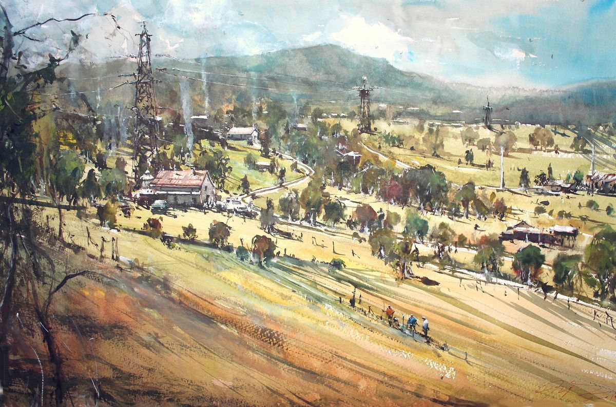 Impressionistic Landscape Watercolour By Maximo Damico, 22 X 15", Moravia Countrysides Iii, Original Artwork