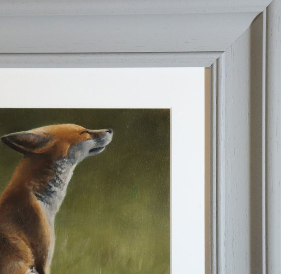 Fox sat in the Sun, Foxes Painting, Animal Artwork Framed and Ready to Hang